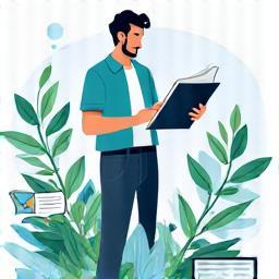 Illustration representing reading reviews or descriptions.